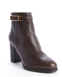 Tod's Dark Brown Leather Goldtone Detail Ankle Boots