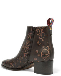 Valentino Embossed Leather Ankle Boots Dark Brown
