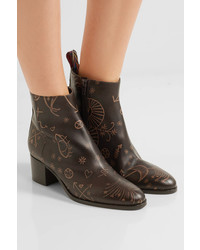 Valentino Embossed Leather Ankle Boots Dark Brown