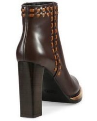 Tod's Stitched Leather Stack Heel Booties