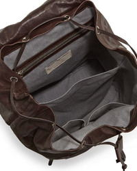 Brunello Cucinelli Bufalino Leather Backpack Dark Brown