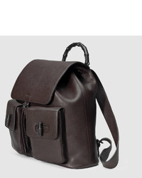 Gucci Leather Backpack With Bamboo