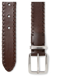Brunello Cucinelli 3cm Brown Whipstitched Leather Belt