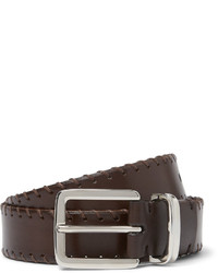 Brunello Cucinelli 3cm Brown Whipstitched Leather Belt