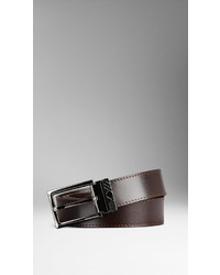 Burberry Check Engraved Leather Belt