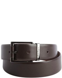 Salvatore Ferragamo Dark Brown Leather Engraved Logo Buckle Classic Belt