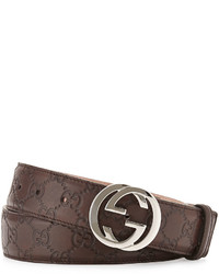 Gucci Interlocking G Buckle Leather Belt Chocolate