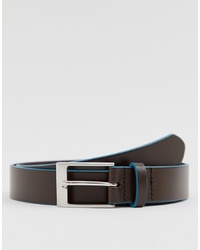 ASOS DESIGN Leather Slim Belt In Brown With Contrast Edges