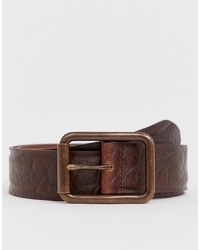 ASOS DESIGN Leather Wide Belt In Distressed Vintage Brown With Burnished