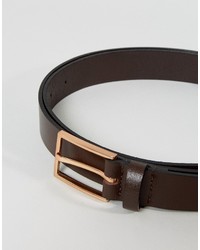 Asos Plus Smart Slim Leather Belt In Brown