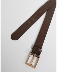 Asos Plus Smart Slim Leather Belt In Brown