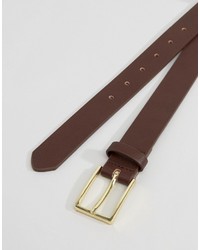 Asos Slim Smart Belt In Brown Faux Leather