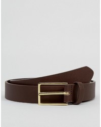 Asos Slim Smart Belt In Brown Faux Leather
