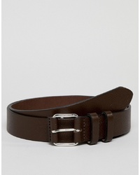 ASOS DESIGN Smart Leather Slim Belt In Brown Pebble And Roller