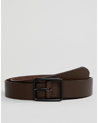 ASOS DESIGN Smart Leather Slim Belt In Brown With Perforated Emboss And Matte Black