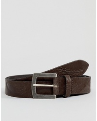 ASOS DESIGN Smart Slim Belt In Vintage Look Leather In Brown With Emboss