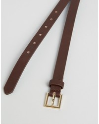 Asos Smart Super Skinny Belt In Brown Faux Leather