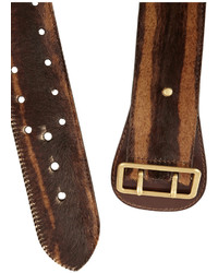 Alexander McQueen Striped Calf Hair And Leather Waist Belt