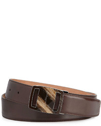 Salvatore Ferragamo Vara Sardegna Oversized Leather Belt Dark Brown