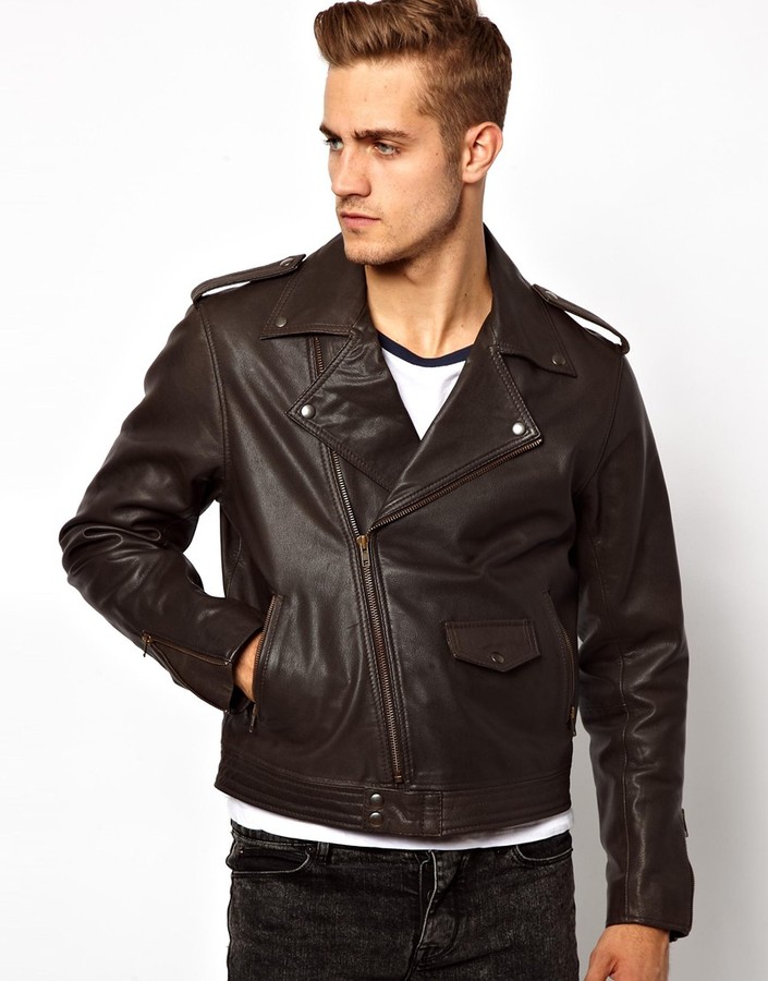 Asos Leather Biker Jacket In Slim Fit Brown | Where to buy &amp how