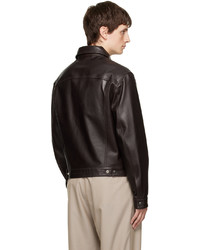 Lemaire Brown Press Stud Leather Jacket