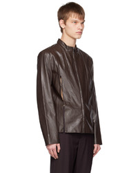 TheOpen Product Brown Slit Faux Leather Jacket