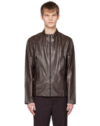 TheOpen Product Brown Slit Faux Leather Jacket