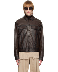 System Brown Spread Collar Faux Leather Jacket
