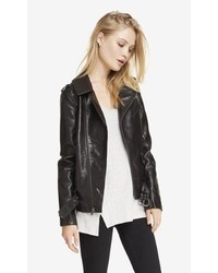 Express Dark Brown Leather Long Moto Jacket