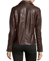 Neiman Marcus Faux Leather Quilted Inset Moto Jacket Brown
