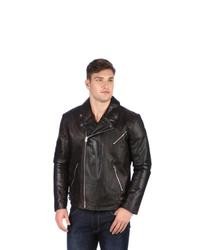 L&B TRADING United Face Brown Genuine Leather Biker Jacket
