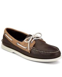 Sperry Topsider Shoes Authentic Original Burnished Boat Shoe Dark Brown Tan