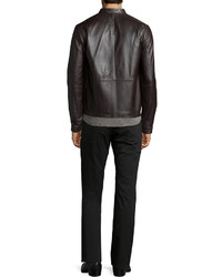 Theory Arvid Leather Jacket Brown