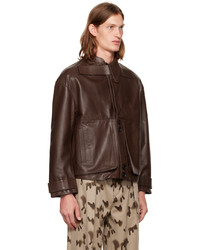 T/SEHNE Brown Asymmetric Leather Jacket