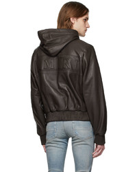 Amiri Brown Leather Logo Hooded Jacket