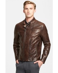 John Varvatos Collection Extra Trim Fit Leather Moto Jacket