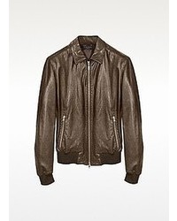 Forzieri Dark Brown Leather Bomber Jacket