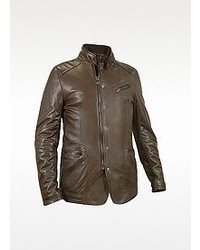 Forzieri Dark Brown Leather Zip Jacket