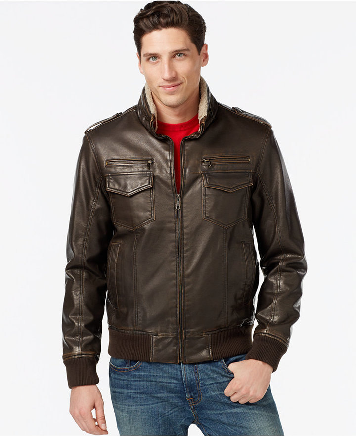 Tommy Leather Faux Fur Military Bomber $225 | Macy's |