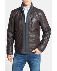 Black Rivet Faux Leather Jacket With Knit Inset