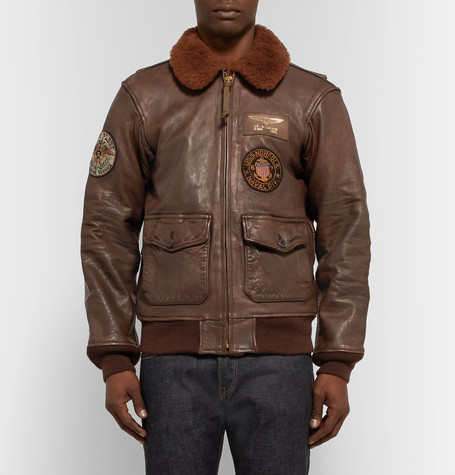Polo Ralph Lauren G1 Appliqud Shearling Trimmed Distressed Leather ...