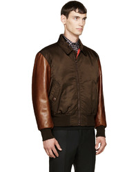Givenchy Green Brown Leather Sleeve Bomber