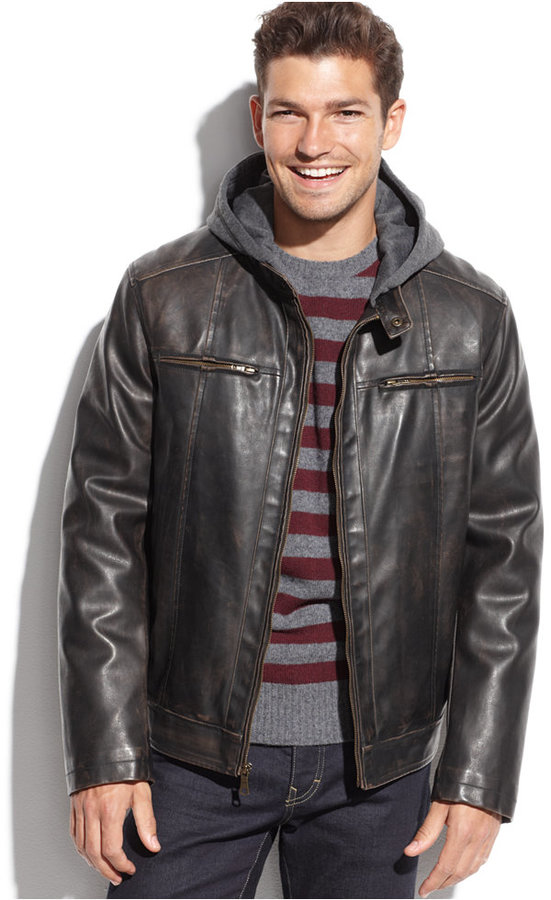 monarki fællesskab undskyldning Tommy Hilfiger Hooded Faux Leather Faux Fur Lined Moto Jacket, $225 |  Macy's | Lookastic