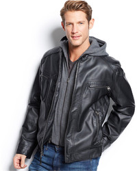 Calvin Klein Hooded Faux Leather Moto Jacket