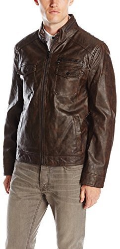 Kenneth Cole Mens Faux-Leather Bomber Jacket 