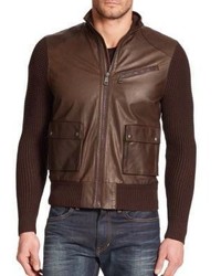 Ralph Lauren Black Label Knit Sleeve Leather Motorcycle Jacket