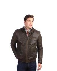 L&B TRADING United Face Brown Distressed Leather Stand Collar Bomber Jacket