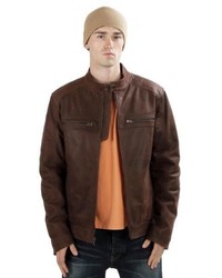 Lb Trading United Face Vintage Brown Italian Lambskin Moto Racer Leather Jacket