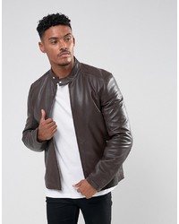 ASOS DESIGN Leather Biker Jacket In Brown