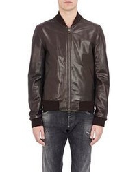 Dolce & Gabbana Leather Bomber Jacket Brown